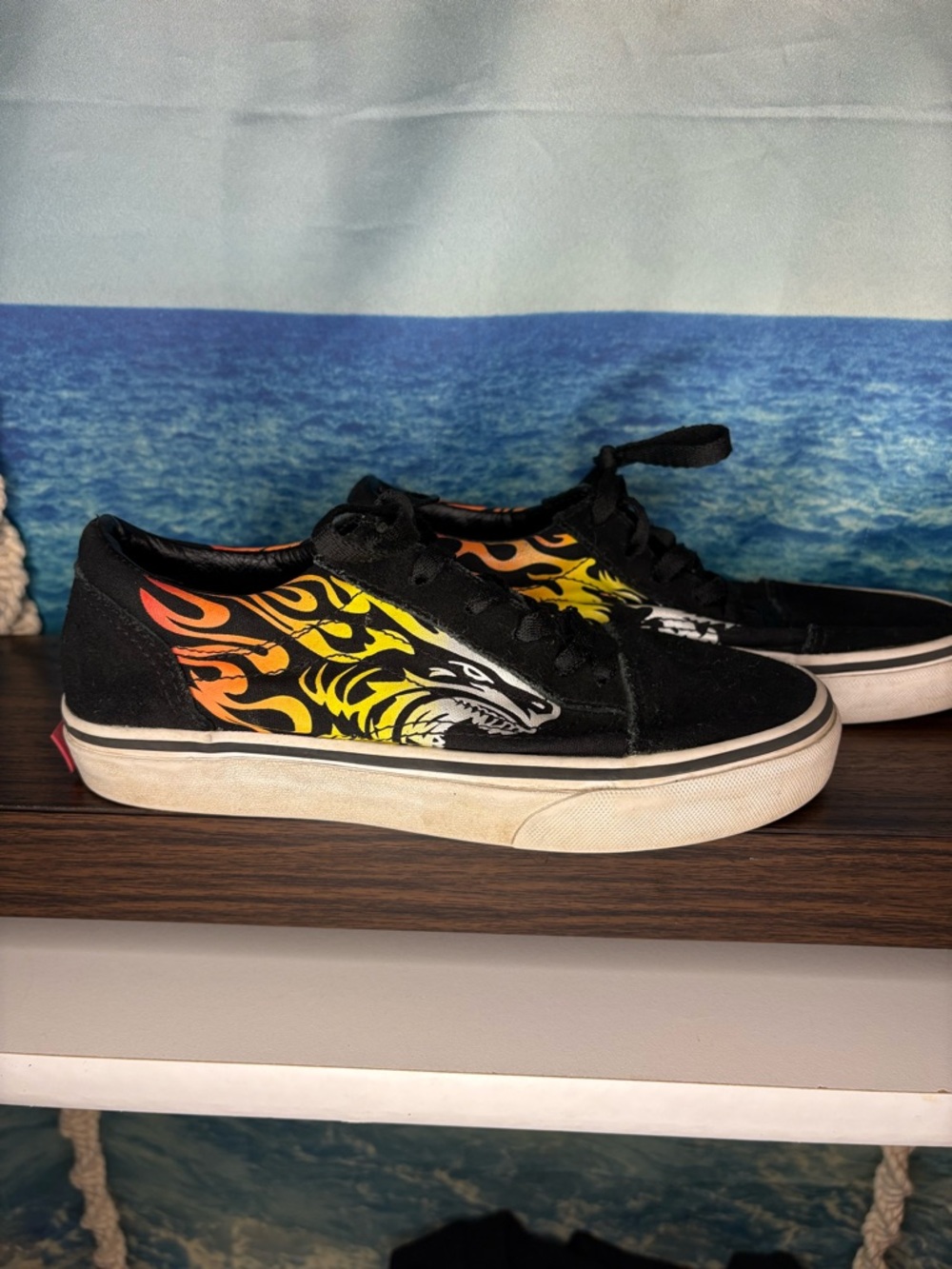 Vans Kids Old Skool Black “Ferocious Flame” Lion Sneakers